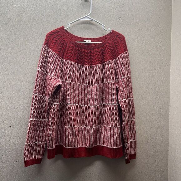 Talbots Womens Sweater Large Red Cable Knit Cotton Blend Pullover Long Sleeve - Picture 1 of 6